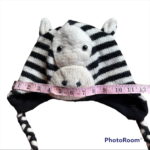 Wool Zebra Cozy Hat with Braids - Picture 7 of 7